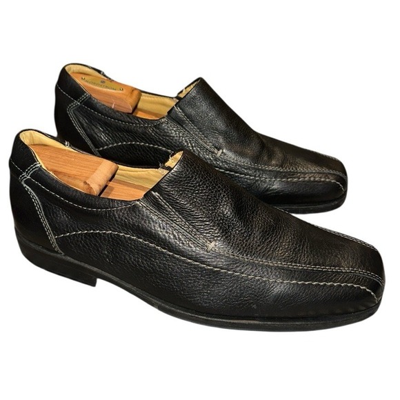 Sandro Moscoloni Mens 10.5 D Black Pebbled Leather Loafers Slip On Shoes 62046 - Picture 1 of 9
